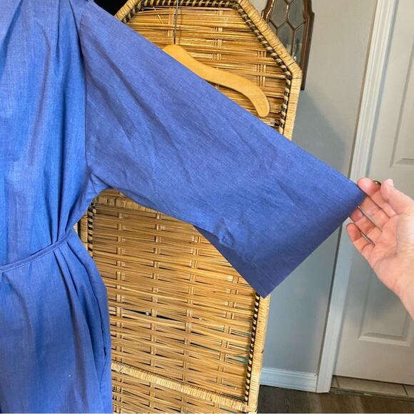 Vintage Models Coat Blue Button-Up Midi Dress artist smock belted pockets 12 USA - Picture 9 of 10